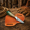 Cowboy Knife Damascus Steel Blade Epoxy Pine Cone Handle EDC