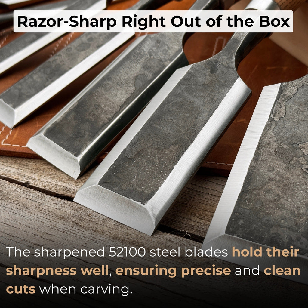 Sharky Forged Steel Tools 10-Piece Wood Carving Chisel Set with 52100 steel blades - Relic & Reel