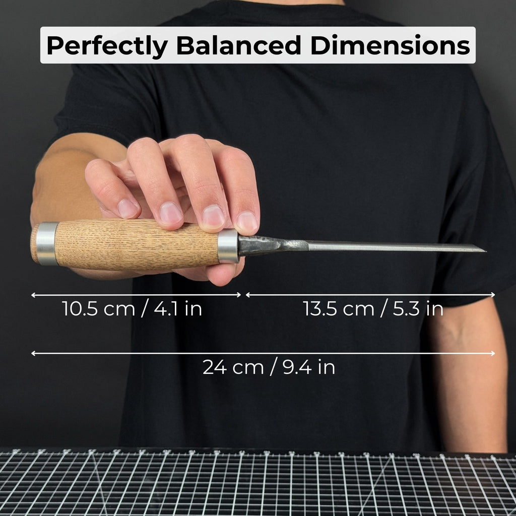 Sharky Forged Steel Tools 10-Piece Wood Carving Chisel Set dimensions - Relic & Reel