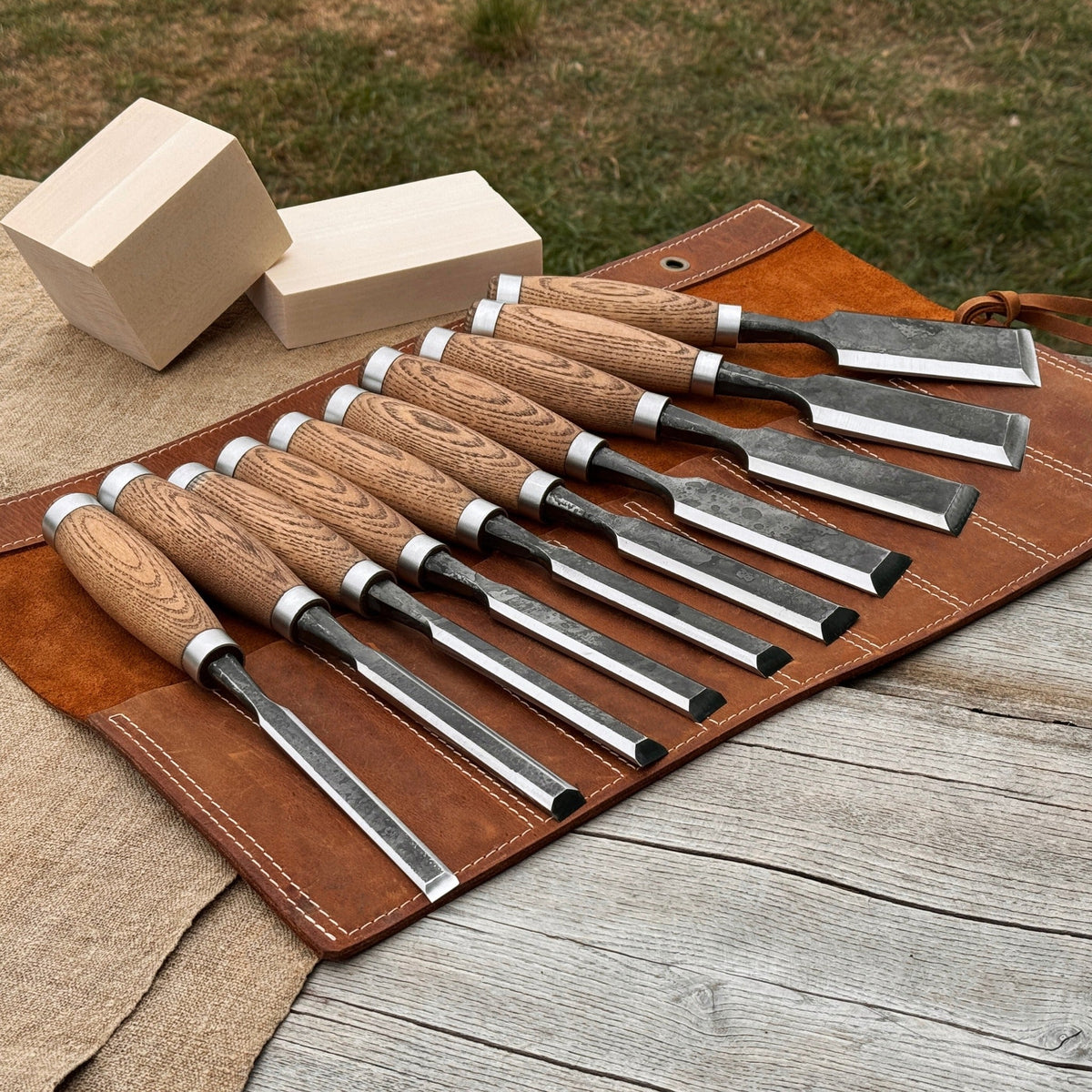 10-Piece Wood Carving Chisel Set with wooden handles - Sharky Forged Steel Tools | Relic & Reel
