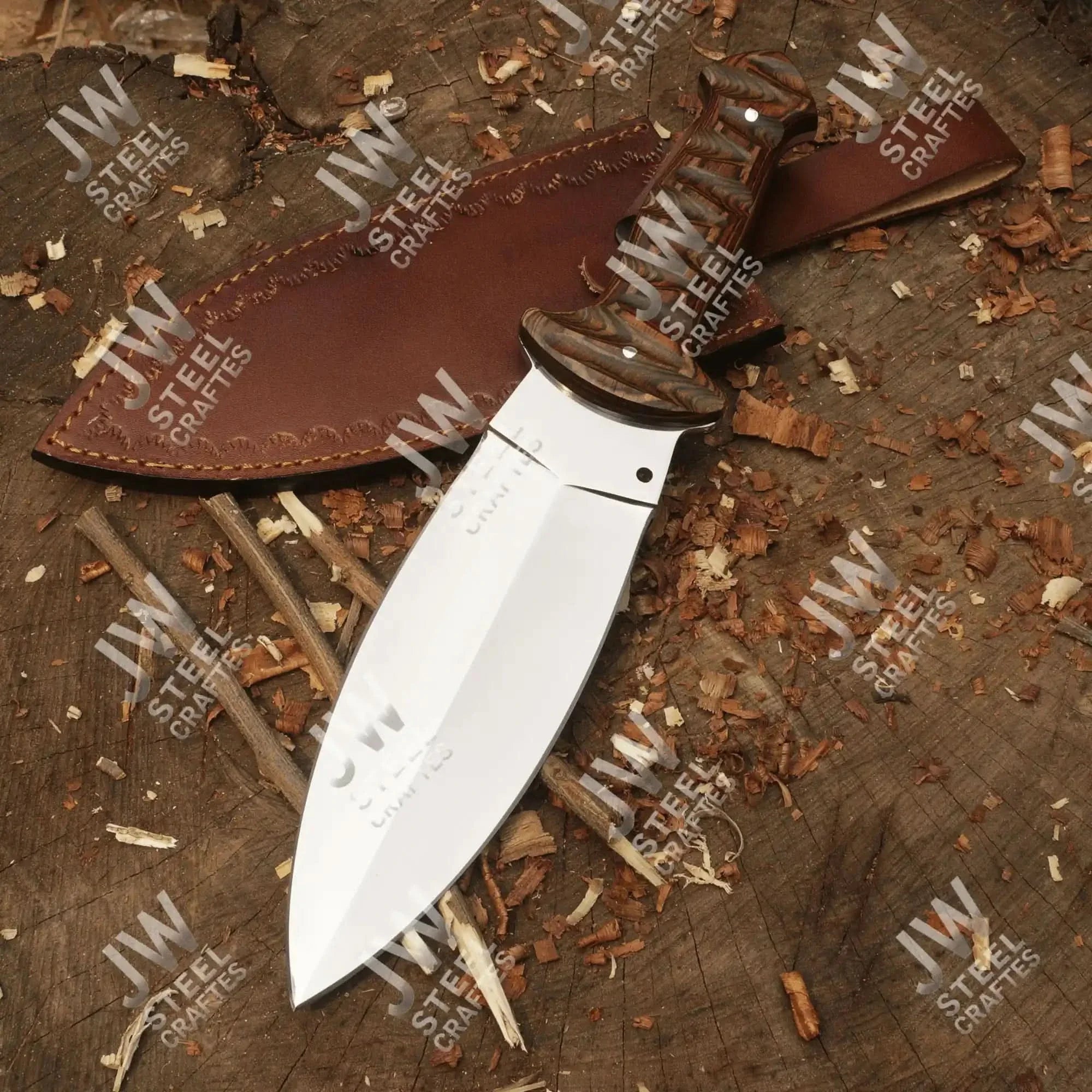 Handcrafted J2 Stainless Steel Boot Knife Pakka Wood Handle Leather Sheath 13.5" Hunting Blade