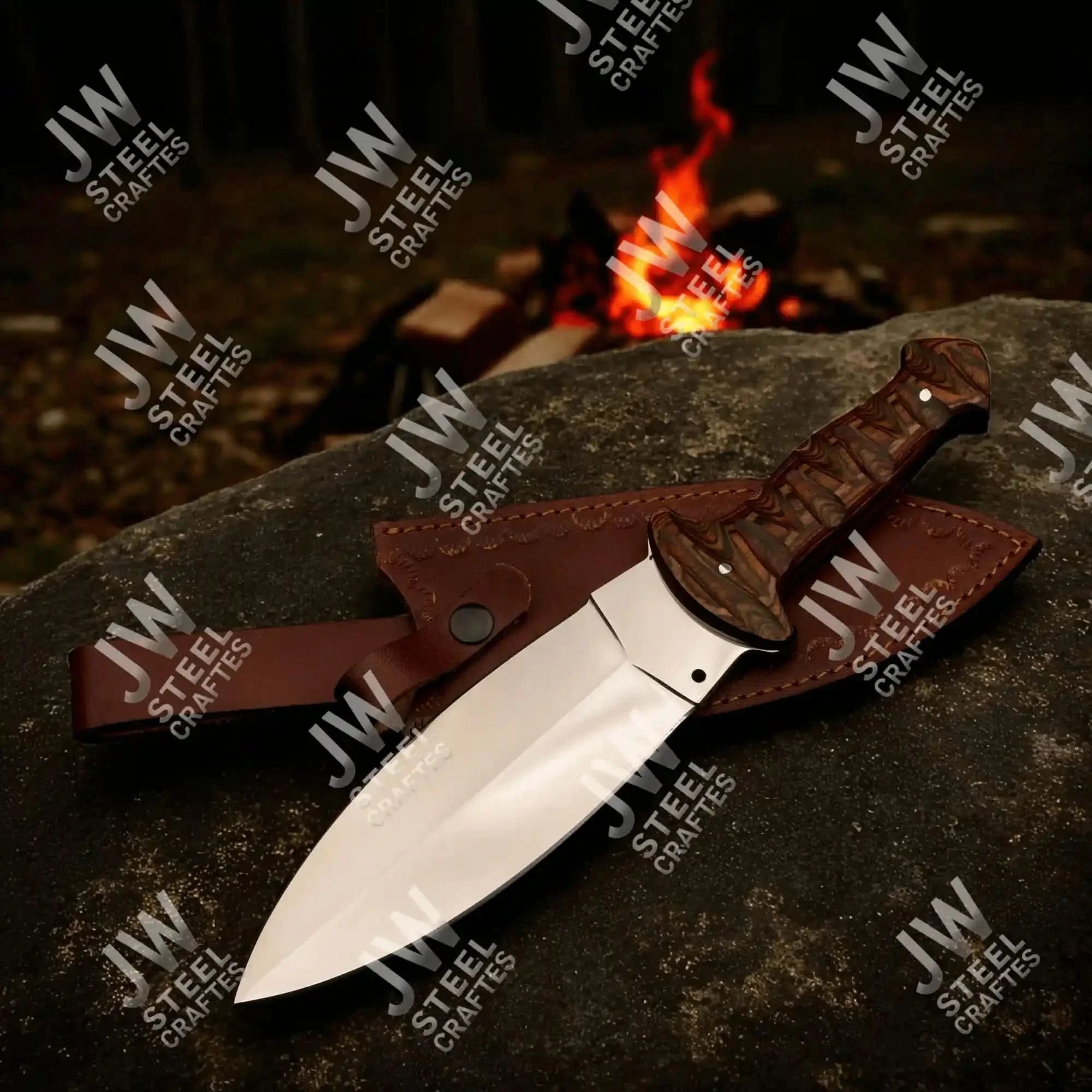 Handcrafted J2 Stainless Steel Boot Knife Pakka Wood Handle Leather Sheath 13.5" Hunting Blade
