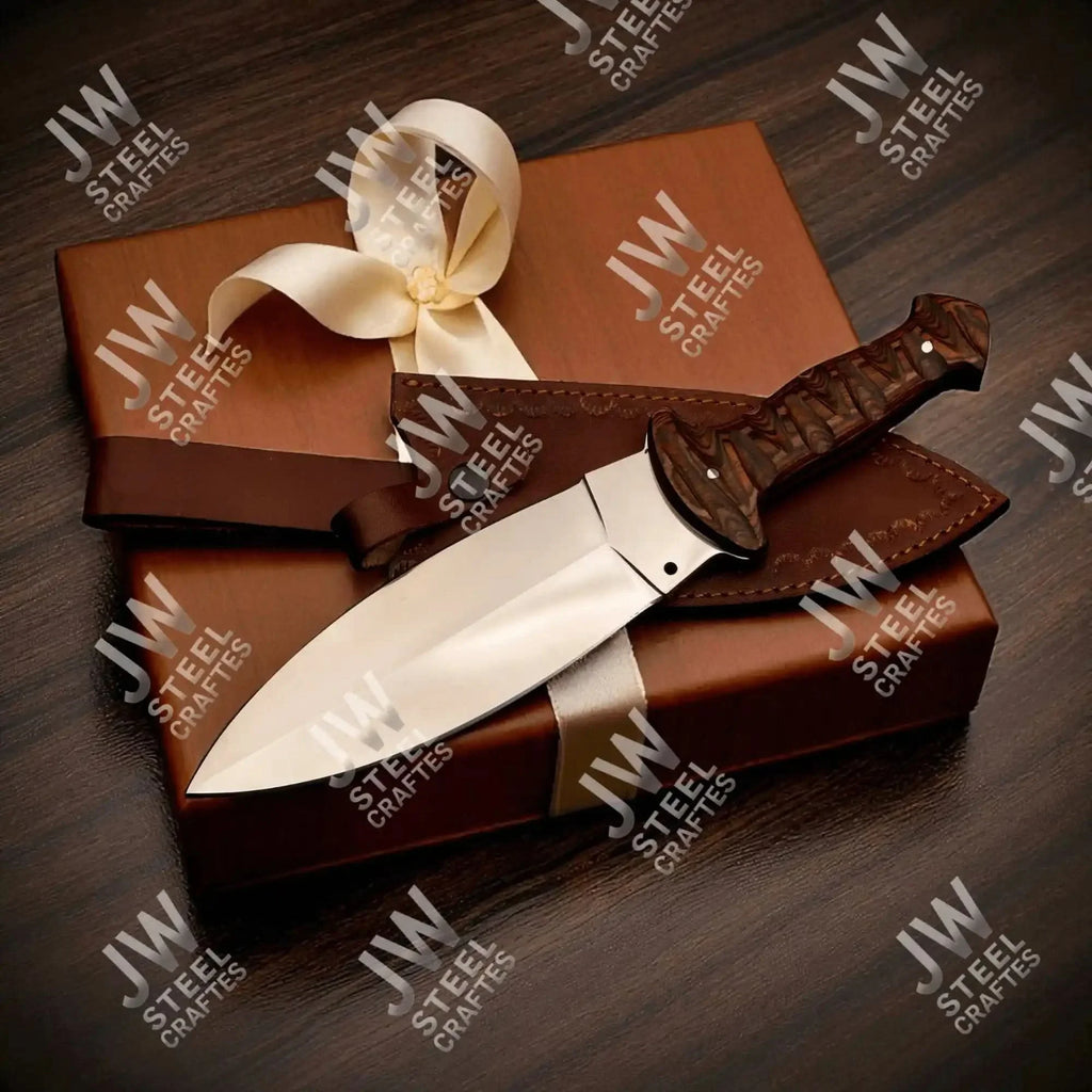 Handcrafted J2 Stainless Steel Boot Knife Pakka Wood Handle Leather Sheath 13.5" Hunting Blade
