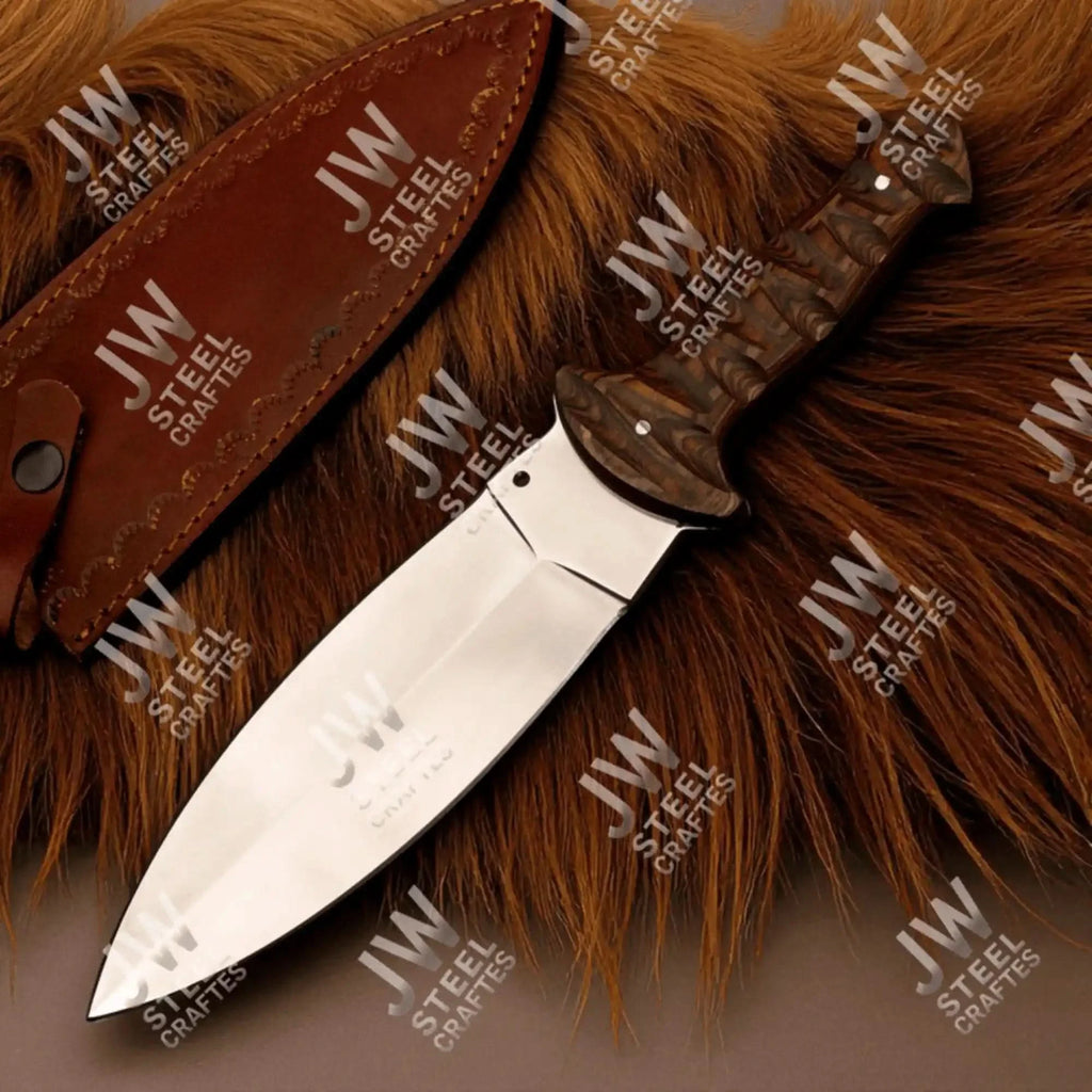 Handcrafted J2 Stainless Steel Boot Knife Pakka Wood Handle Leather Sheath 13.5" Hunting Blade