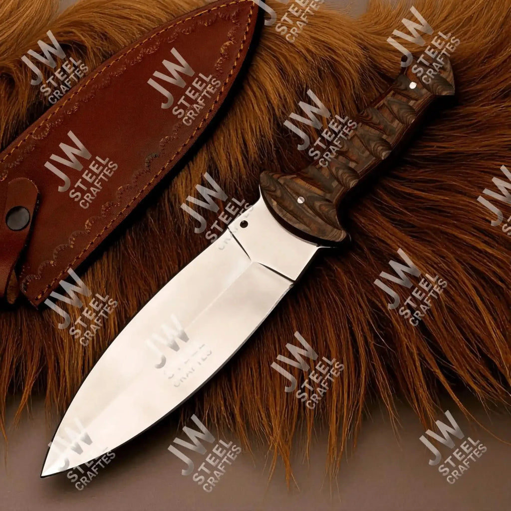 Handcrafted J2 Stainless Steel Boot Knife Pakka Wood Handle Leather Sheath 13.5" Hunting Blade