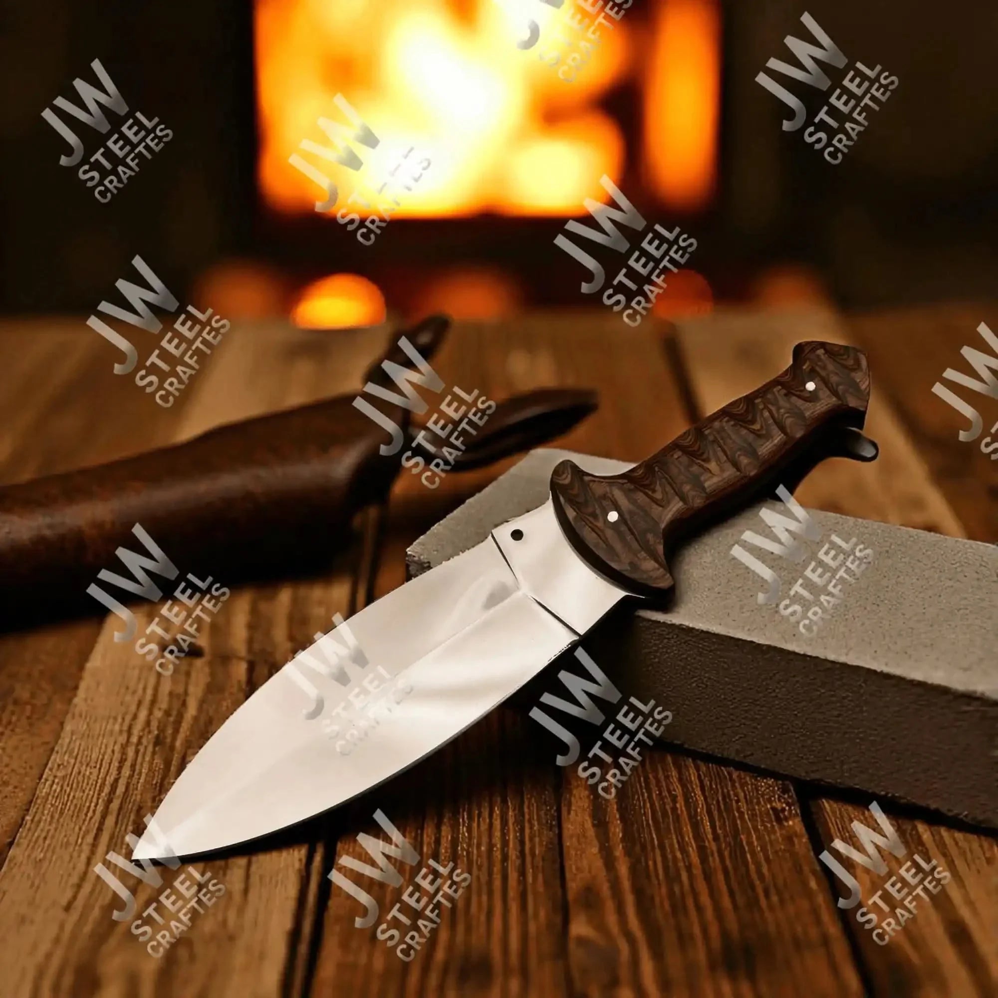 Handcrafted J2 Stainless Steel Boot Knife Pakka Wood Handle Leather Sheath 13.5" Hunting Blade