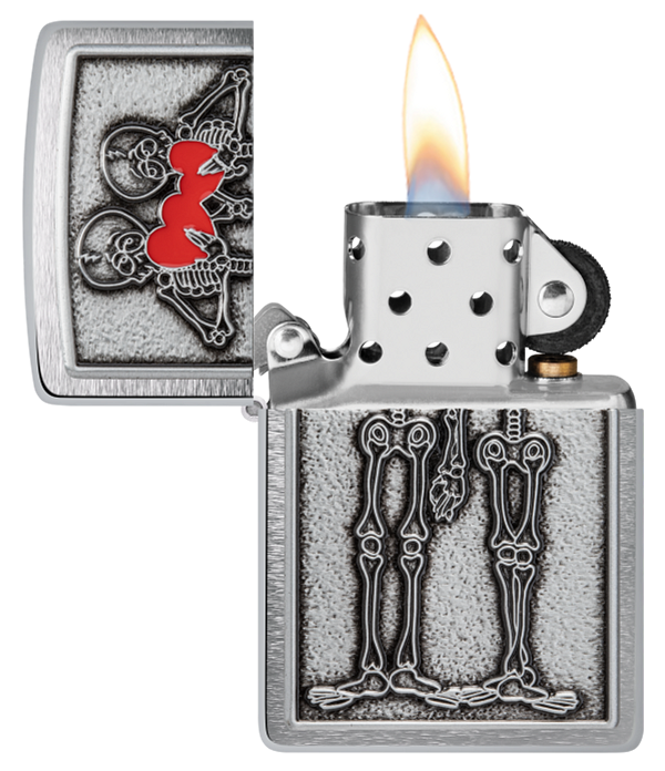 Zippo Romantic Skeleton Emblem, Brushed Chrome Lighter #48688