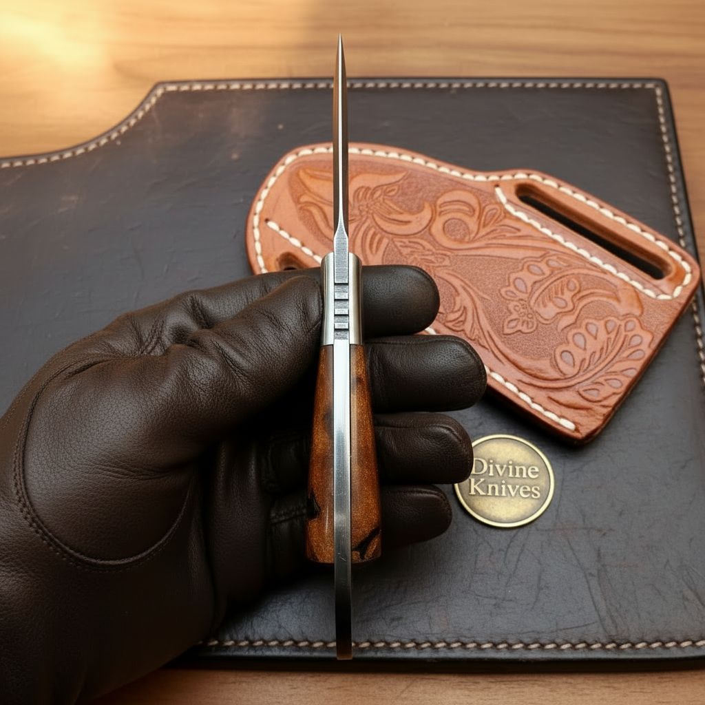 Brown Wood Ring Handle Skinner with Forged Drop Point Blade
