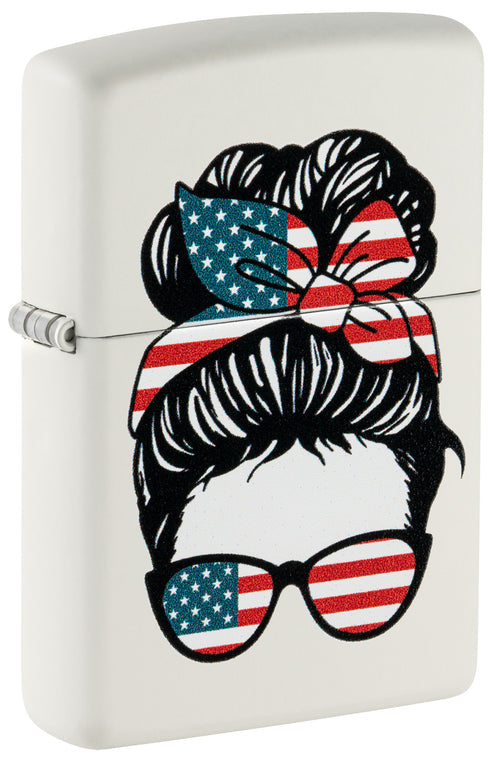 Zippo American Woman USA Flag, White Matte Lighter #46156