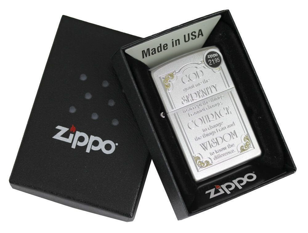 Zippo Serenity Prayer, Satin Chrome Lighter #28458
