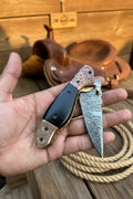 Duskhorn Damascus Folder 7.5" Handmade Micarta Handle Horn Bolster