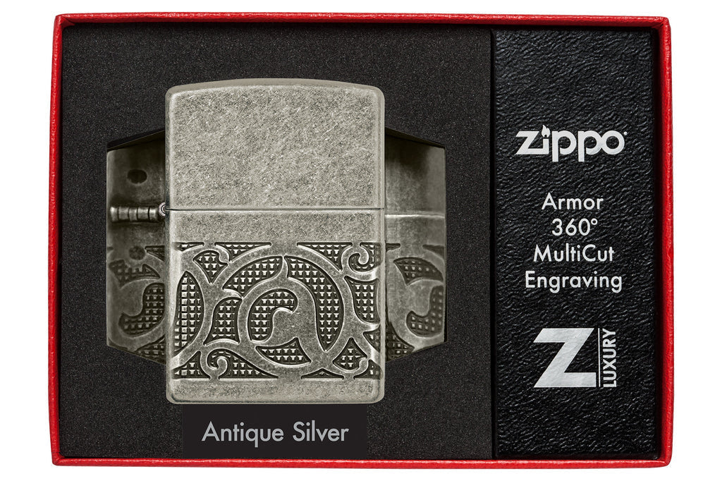 Zippo Armor Pattern MultiCut, Antique Silver Lighter #49290