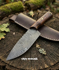 11" Damascus Steel Camp Kitchen Knife – Walnut Wood Handle