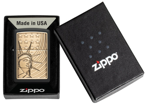 Zippo Statue of Liberty Emblem, Black Matte Lighter #48921