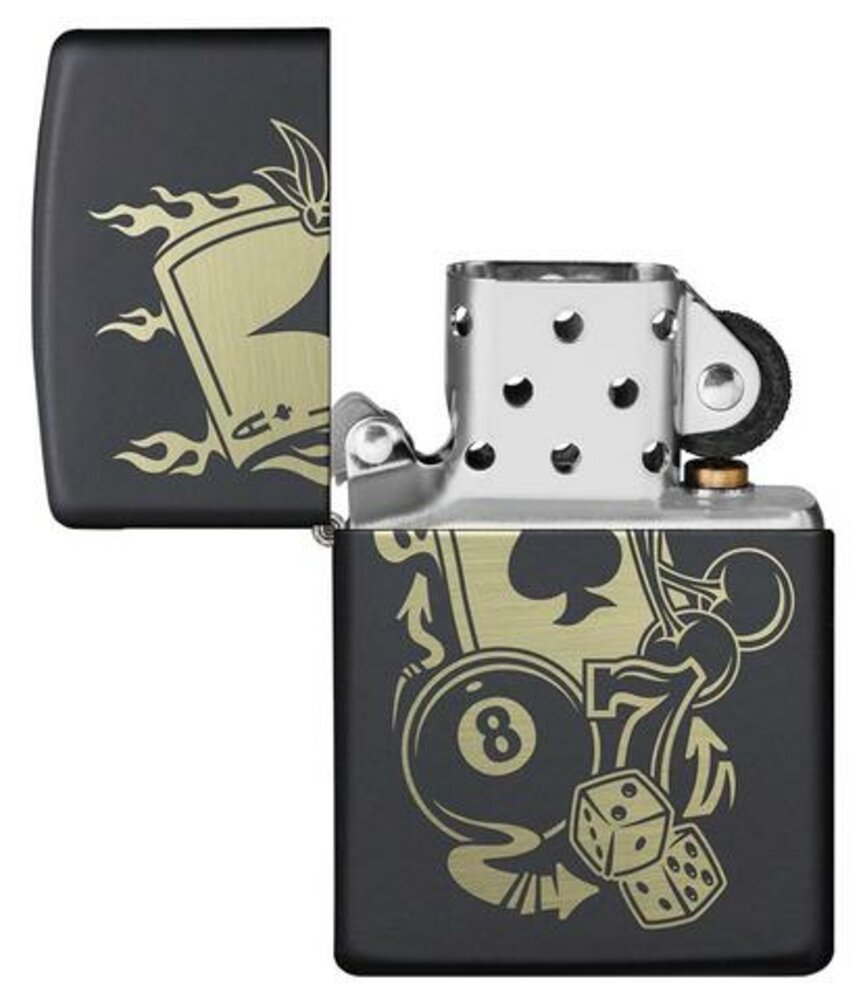 Zippo Gambling Casino Billiards, Black Matte Lighter #49257