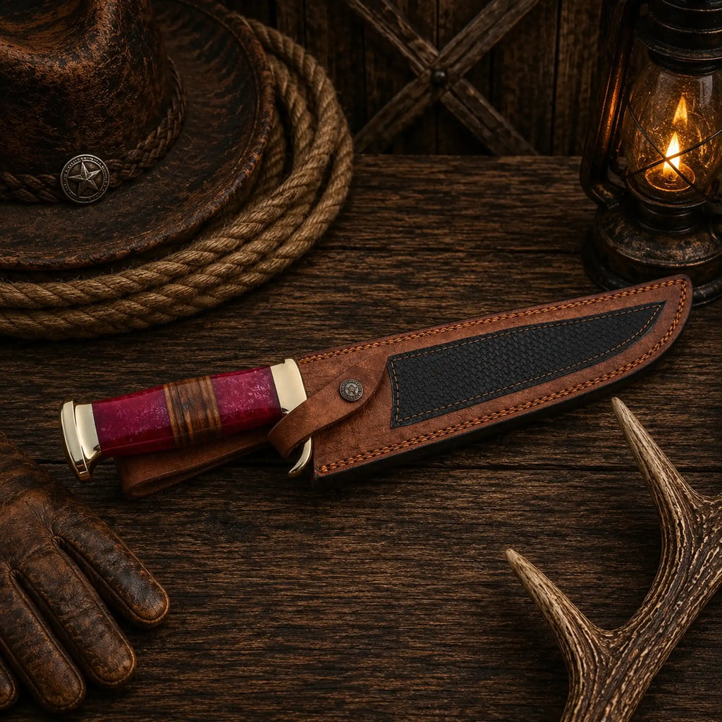 Outback Legend Bowie Knife – D2 Steel With Resin & Stacked Leather Handle