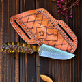 The Golden Spur – Custom Handmade Rasp Steel Knife with Golden Epoxy Pine Cone Resin Handle & Leather Sheath