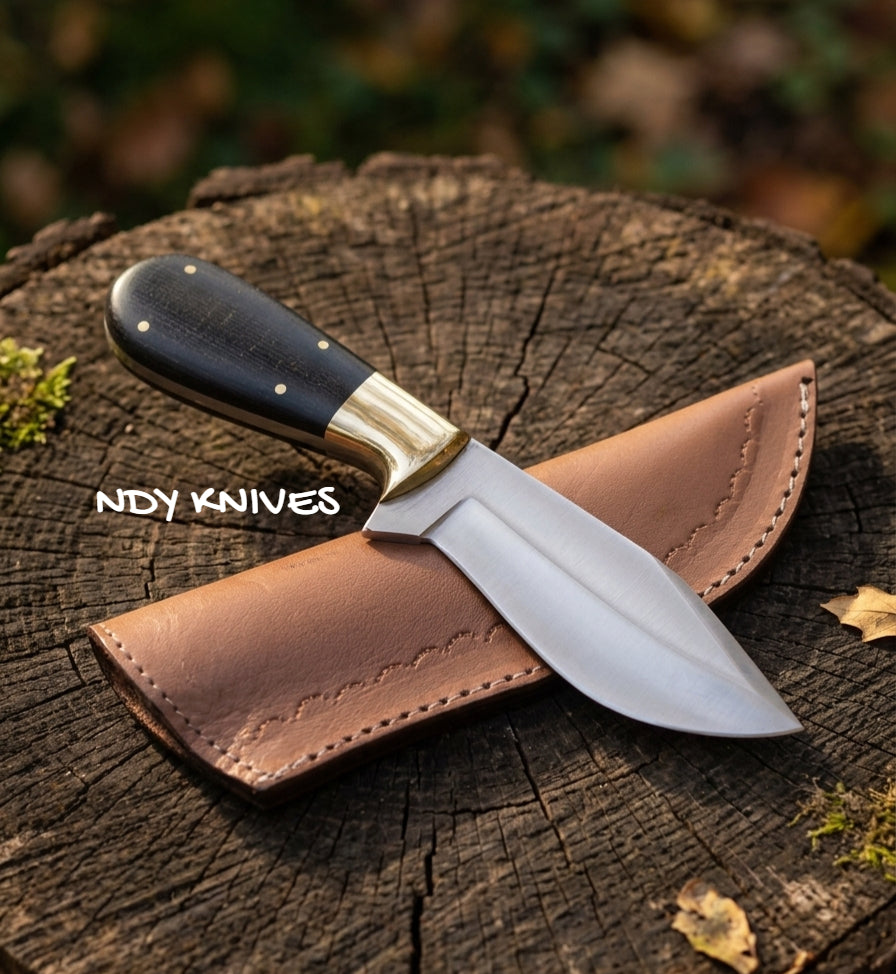 9" J2 Stainless Hunting Knife – Black Micarta & Brass Guard