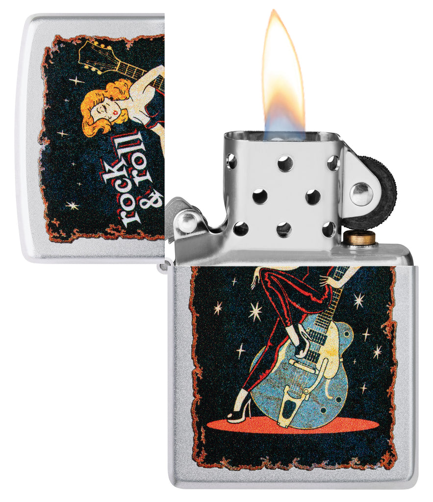 Zippo Cool Chick Rock and Roll, Satin Chrome Lighter #48930