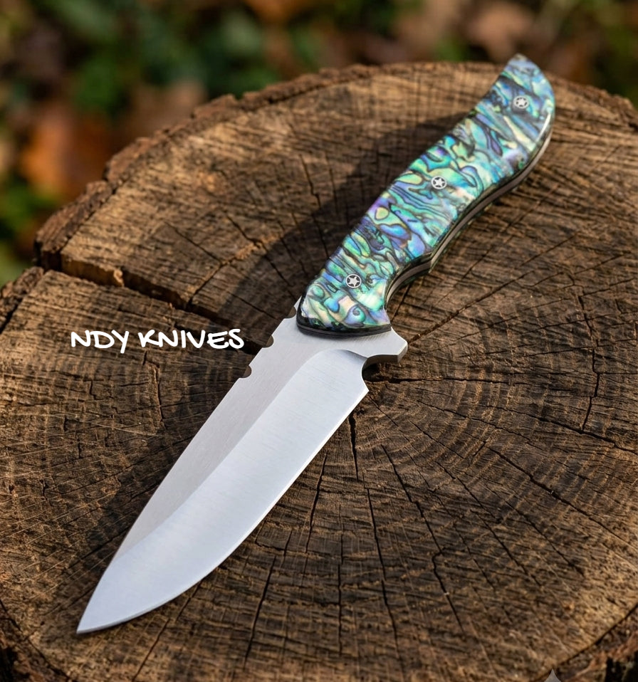 8" 440C Stainless Steel Hunting Knife – Fixed Blade Skinner Abalone Handle