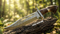 16" Damascus Steel Bowie Knife – Fixed Blade Antler Handle