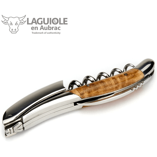 Handcrafted Sommelier Waiter's Corkscrew with Wavy Maple Wood Handle by Laguiole en Aubrac