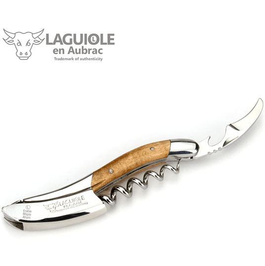 Handcrafted Sommelier Waiter's Corkscrew with Wavy Maple Wood Handle by Laguiole en Aubrac