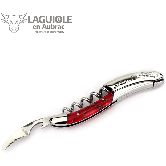 Handcrafted Sommelier Waiter's Corkscrew with Marshmallow Red Handle by Laguiole en Aubrac