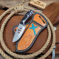 Marble Cross Ranch Knife 7" Handmade Cross Engraved Marbled Resin Handle