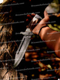 15" Handmade Damascus Steel Bowie Knife – Full Tang with Stag Antler Handle & Damascus Steel Guard, Includes Leather Sheath