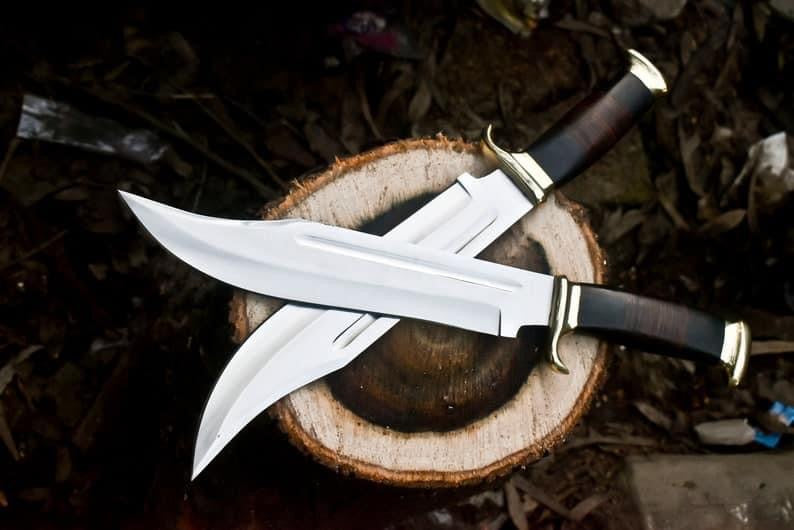 Crocodile Dundee Bowie Knife by Paul Hogan | Custom 16-Inch 440C Steel Blade with Leather and Buffalo Horn Handle, Brass Guard, and Leather Sheath