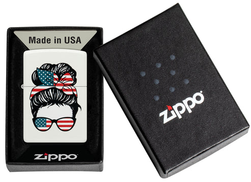 Zippo American Woman USA Flag, White Matte Lighter #46156