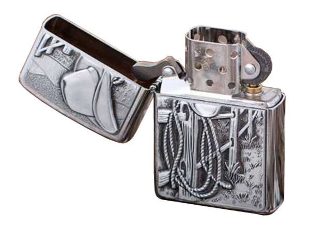Zippo Resting Cowboy Emblem, Brushed Chrome Lighter #24879