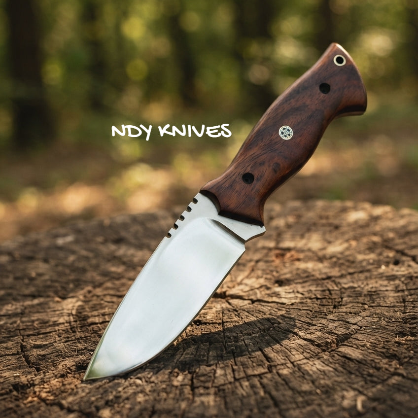 7.5" J2 Stainless Steel Skinning Knife – Fixed Blade Skinner with Rosewood Handle