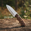 8" D2 Steel Skinning Knife – Full Tang Fixed Blade Skinner with Walnut Wood