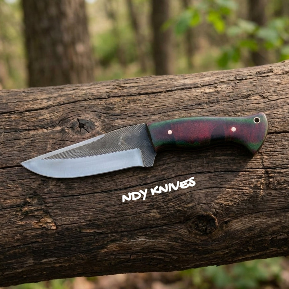 10.5" High-Carbon Steel Hunting Knife – Fixed Blade Micarta Handle