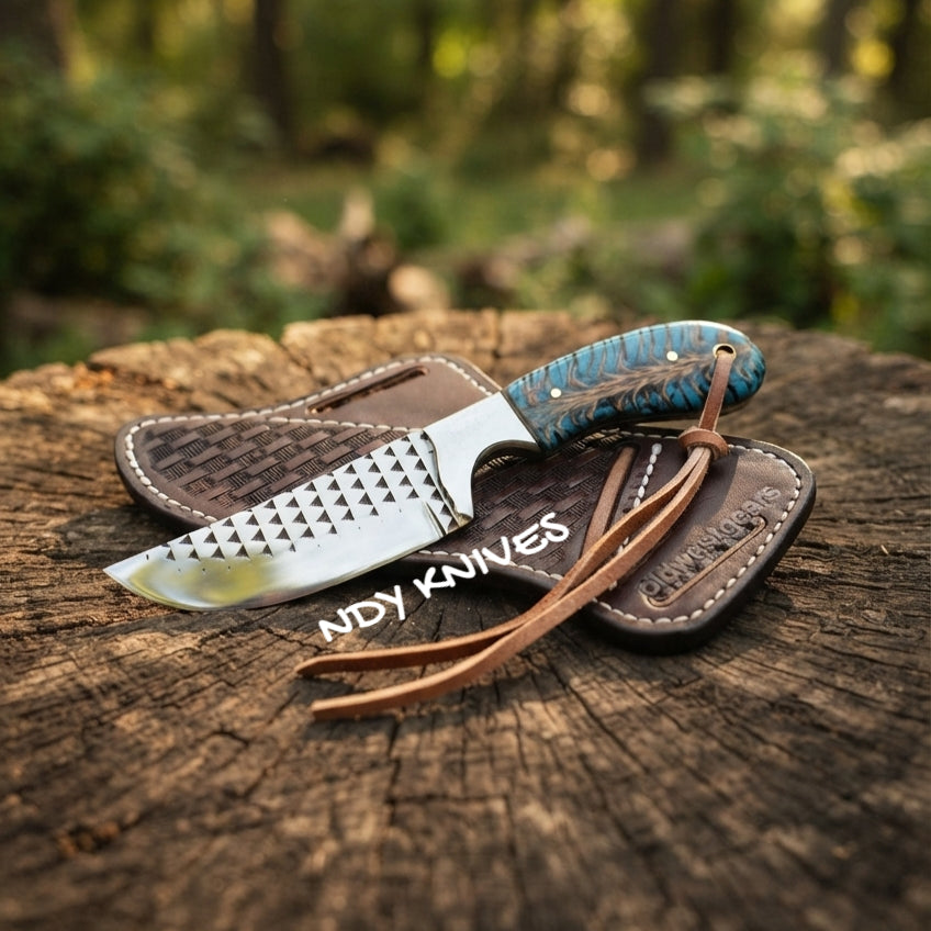 8" High-Carbon Rasp Steel Cowboy Knife with Turquoise Pinecone Handle