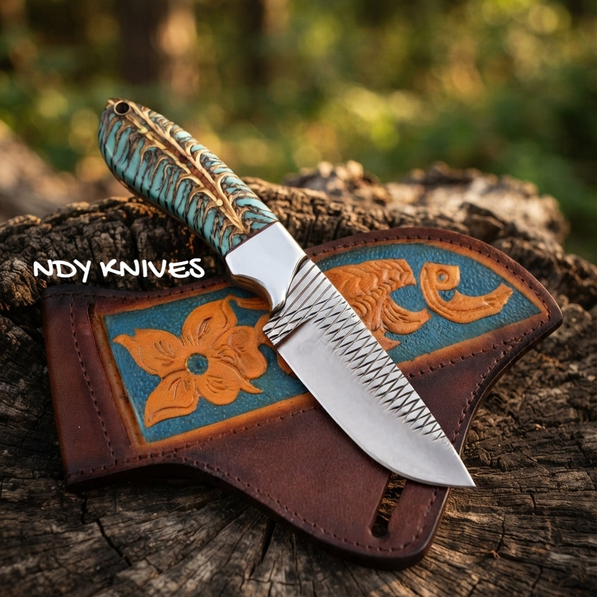 8" High-Carbon Rasp Steel Cowboy Knife – with Pinecone Resin Handle
