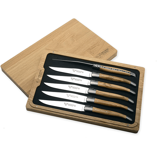 Laguiole en Aubrac Handcrafted 6-Piece Steak Knife Set with Olivewood Handles