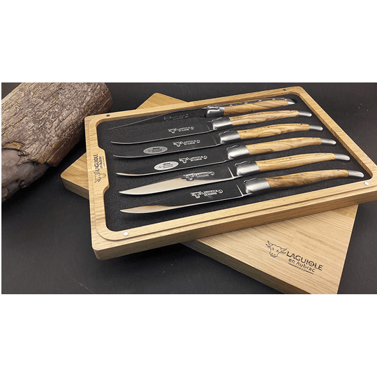 Laguiole en Aubrac Handcrafted 6-Piece Steak Knife Set with Olivewood Handles