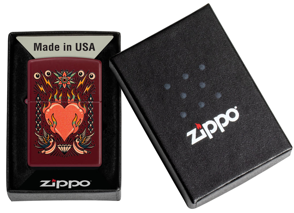 Zippo Tattoo Heart, Merlot Matte Lighter #46584