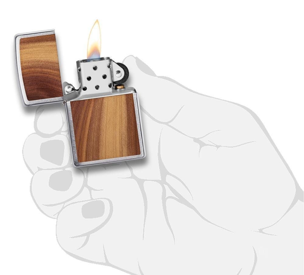 Zippo WOODCHUCK USA Cedar 100% Real Wood, Brushed Chrome Lighter #29900