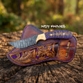 8" Damascus Steel Cowboy Knife – Fixed Blade Tool with Purple Pinecone Handle