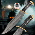 Timber Rattler Western Outlaw Damascus folding knife by cskforged with full tang blade and textured handle in a natural outdoor setting.