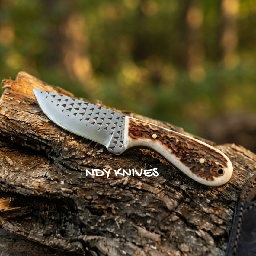 7" Rasp Steel Cowboy Knife – Fixed Blade Outdoor Tool with Stag Horn Handle