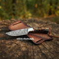 8" Damascus Steel Cowboy Knife with Amber Pinecone Resin Handle
