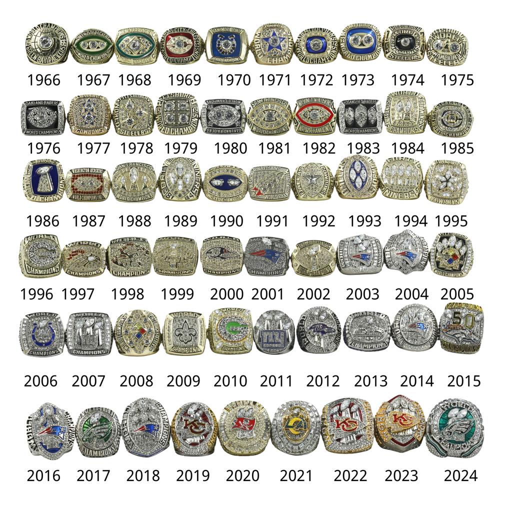 59 Football Championship Rings Set (1966-2024) – Size 11 Collectible