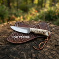 7" Rasp Steel Cowboy Knife – Fixed Blade Outdoor Tool with Ram Horn Handle