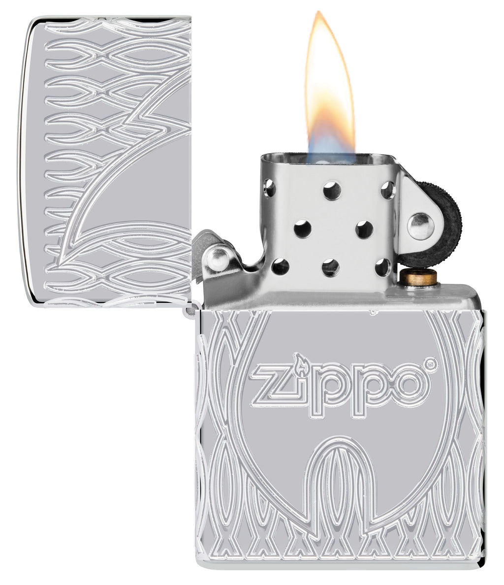 Zippo Armor Flame Logo, High Polish Chrome Lighter #48838