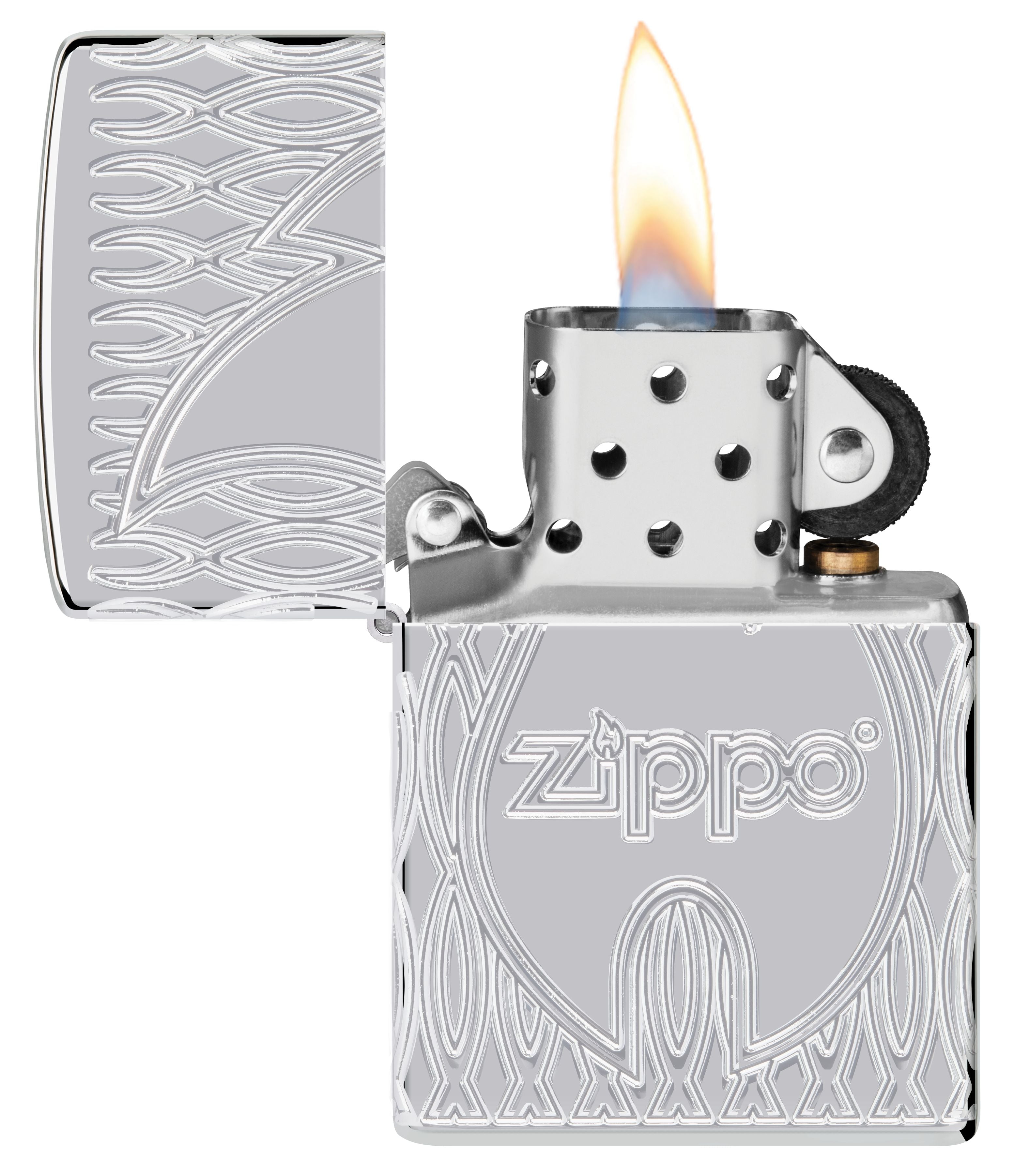 Zippo Armor Flame Logo, High Polish Chrome Lighter #48838